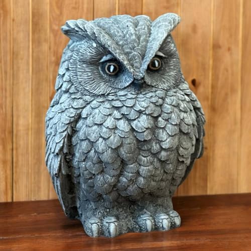 Painted Night Owl Statue Detailed Owl Sculpture Backyard Art Wild Life Decoration Cement Night Owl - Image 2