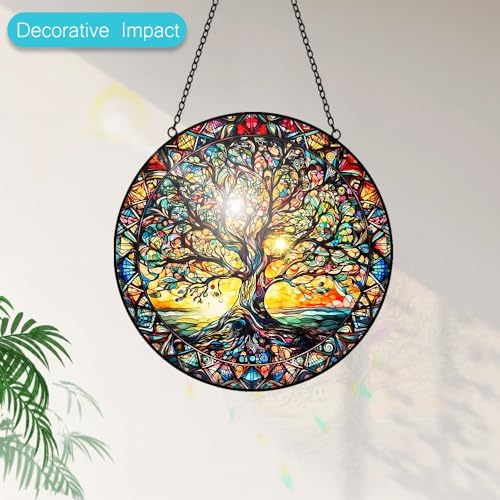 Tree of Life Suncatcher Stained Glass Window Hanging - 8″ Handmade Sun Catchers Indoor Window Catcher Suncatchers for Windows Hanging - Wall Art Home Garden Decor Panel - Birthday Gifts for Women Men - Image 4
