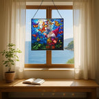 Gnome with Butterfly Friends Stained Glass Suncatcher – Square Hanging Window Panel for Home or Greenhouse – Whimsical Glass Art Gift for Garden Lovers, Christmas, Halloween, Father Days hacxzw - Image 6