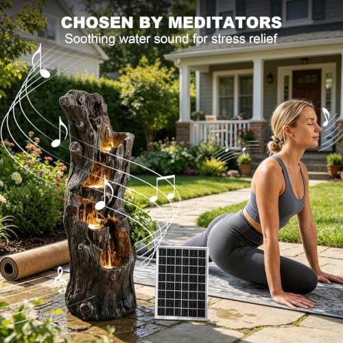 Solar Powered Tree Stump Water Fountain with LED Lights Waterfall Feature - Image 7