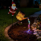 Christmas Solar Kettle Lights Garden Lawn Decorative Lights, Hanging Metal Solar Santa Claus Watering Can Light, Twinkling Santa Kettle Lights for The Season, for Pathway Yard Patio (Colored*2) - Image 2