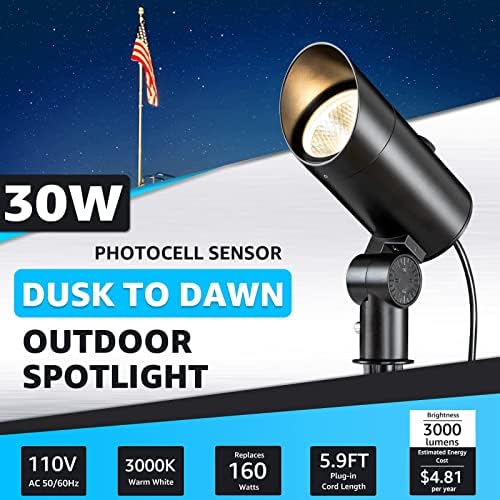SUNVIE 30W 3000K LED Dusk to Dawn Flag Pole Spot Light Outdoor with Stake - Image 2