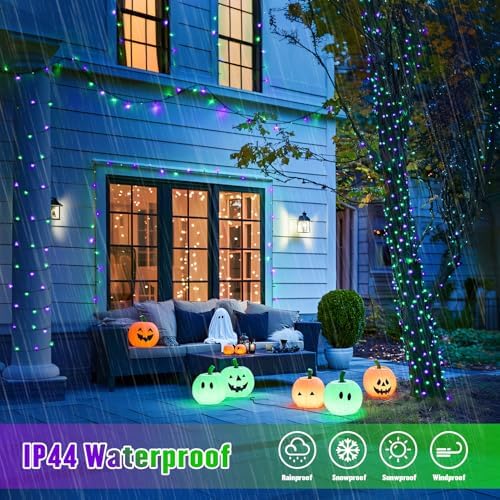 JMEXSUSS 2 Pack Solar Halloween Lights, Total 200LED 66FT, Purple and Green - Image 4