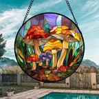 Colorful Mushroom Forest Stained Glass Window Hanging Suncatcher Gifts 15" - Image 3