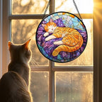 Sleeping Orange Cat Stained Glass Window Hanging Suncatcher Gifts 9.8" - Image 2