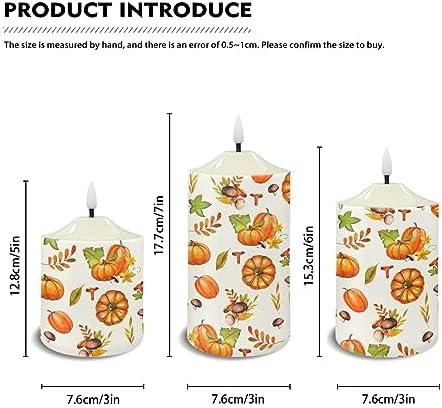 Cozeyat 3 Pieces Flameless Candles with Remote Control, Flickering Realistic Wax Pillar Tealights, Autumn Pumpkin Pattern Flameless Bullet Floating Candles for Thanksgiving Day - Image 6