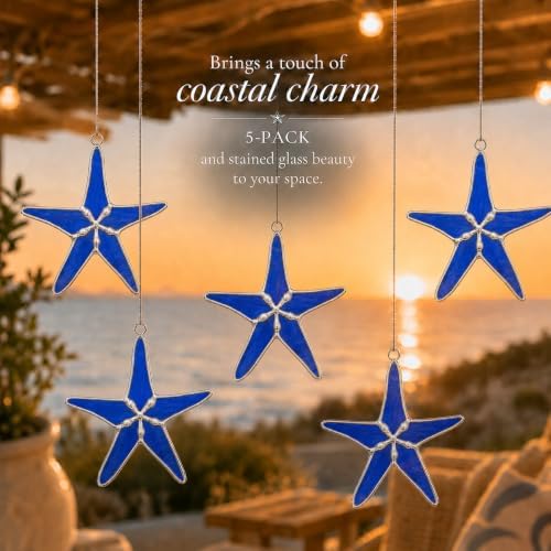 Stained Glass Cobalt Blue Starfish 3in Suncatcher Set of 5, Room Decor - Image 5