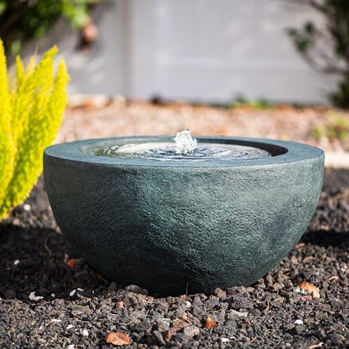 XBrand 9.65" H Round Sphere Water Fountain Indoor/Outdoor with LED Light, Polyresin Bubbler Feature for Patio, Yard, Home Décor - Dark Green, Tranquil Serene Garden Accent - Image 5