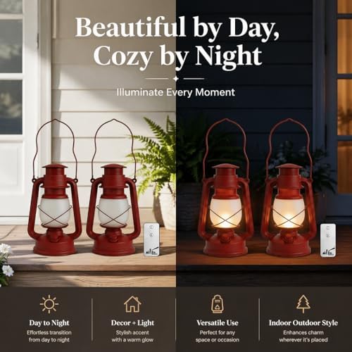 Wallsky Red Lanterns Battery Operated Vintage Lantern for Home Decor - Image 4