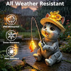 Solar Garden Cat Statues, Outdoor Fishing Cat with Butterfly Solar Lights - Image 4