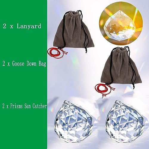 2 Pieces 80mm/3.15 Inch Clear Cut Crystal Prisms Suncatcher,Hanging Rainbow Pendants Glass Sphere Faceted Gazing Ball for Home Décor,Office,Garden Decoration,Super Sparkly and Flawless - Image 3