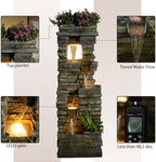 Tankana 60 inches Large Outdoor Water Fountain Waterfall — Garden Rock Fountains 4-Tiered Waterfalls Outdoor with Lights Natural Stone Look Hollow Fountain for Patio Pool Porch Backyard, Stone Gray - Image 4