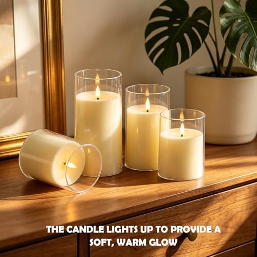 kakoya Flickering Flameless Candles Battery Operated with Remote and 2/4/6/8 H Timer Acrylic Led Pillar Candles Pack of 9 (D 3" xH 4" 5" 6") with Realistic 3D Wick Candles for Home Decor(Ivory) - Image 2