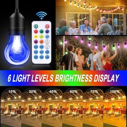 105FT Outdoor String Lights, 32 Shatterproof E26 Edison LED Bulbs, Dimmable RGB Color Changing Patio Lights Waterproof with Remote. for Backyard, Garden, Party, Bistro, Cafe - Image 7