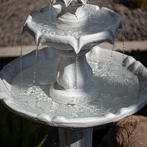 XBrand 44" H Fiberglass/Resin 2-Tier Solar Water Fountain with Auto-Shut Off Pump, Tall Outdoor Fountain, Two Tiered Birdbath, White - Image 4