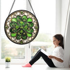 Stained Glass Window Hanging Lucky Clover Suncatcher Gift for Mom 15" - Image 3
