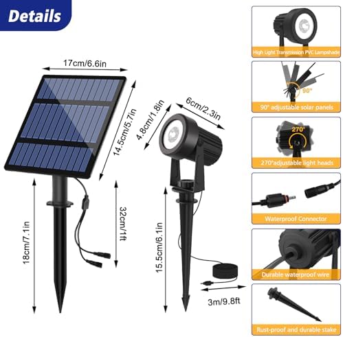 T-SUNUS Solar Landscape Spotlights 6-in-1 Warm White 3000K Outdoor Garden - Image 6