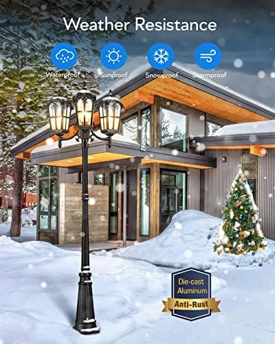 VIANIS 3-Head Outdoor Lamp Post Light Fixture, Black Outdoor Post Lights - Image 4