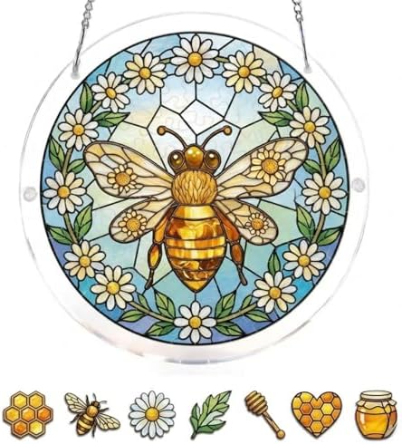 Bee Acrylic Puzzle Suncatcher, Window Hanging Ornaments, Stained Glass Effect Garden Decor for Puzzle Lover by GIKZO