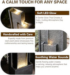 Bumilgar 39" Modern Outdoor Water Fountain with LED Lights – Grey Tiered Geometric Indoor Waterfall Fountain for Garden, Lawn, Porch or Backyard Décor, Floor Standing Resin Patio Water Feature Outside - Image 6