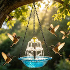 2026 New Solar Bird Bath Fountain, Large Hanging Cascade Water Bowl with Solar Pump, Outdoor Fountain for Hummingbirds, Garden, Patio & Backyard Decor by Unknown