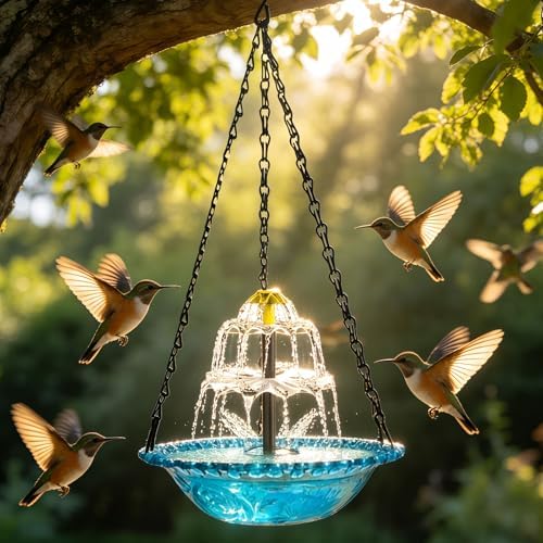 2026 New Solar Bird Bath Fountain, Large Hanging Cascade Water Bowl with Solar Pump, Outdoor Fountain for Hummingbirds, Garden, Patio & Backyard Decor by Unknown