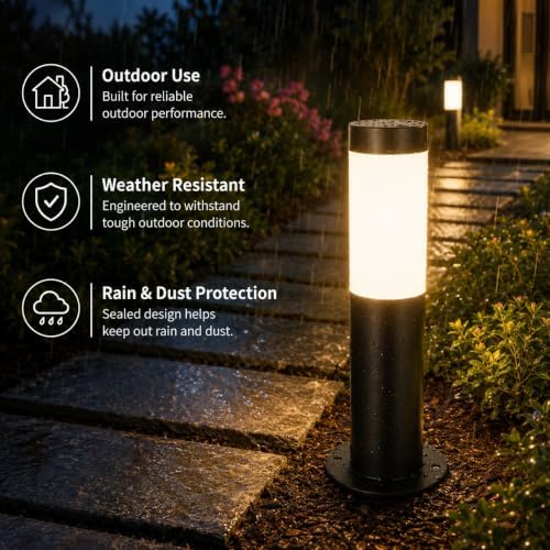 Outdoor Wired Bollard Light, Black Stainless Steel Cylinder Lamp - Image 5