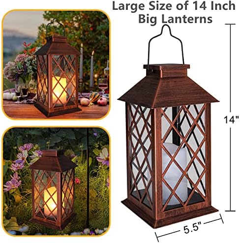 TAKE ME 14" Solar Lanterns Outdoor Garden Lantern Waterproof LED Flickering Flameless Candle Mission Lights for Table,Outdoor,Party - Image 4