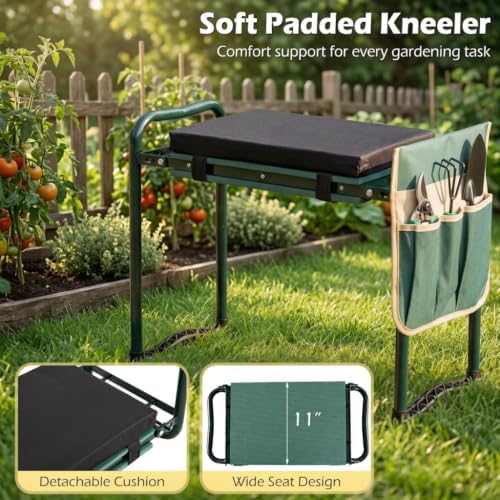 GIANTEX Garden Kneeler and Seat, Foldable 2-in-1 Gardening Bench, Green - Image 7