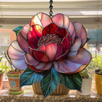 Red and Pink Peony Acrylic Suncatcher - Image 4