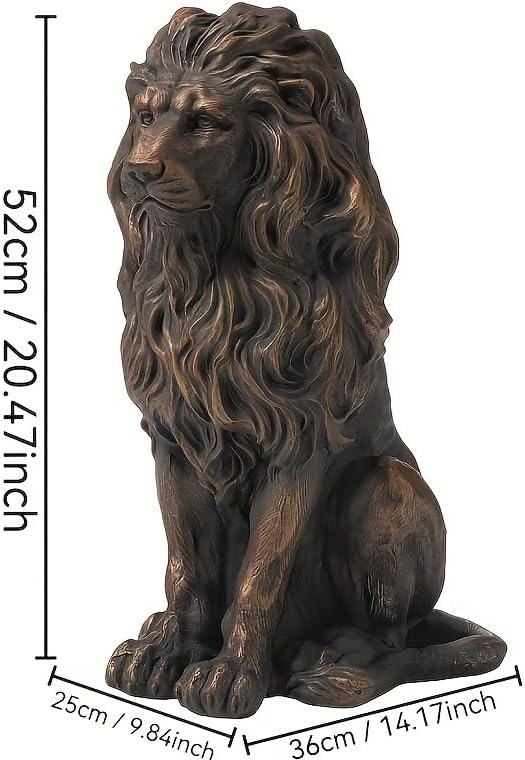 20.5" Brown Lion Statue, Resin Guardian Sculpture, Outdoor Yard Decor for Villa Garden Patio Entrance, Patriotic Independence Day Ornament, Animal Sculpture for Home Decor - Image 4
