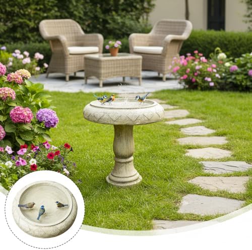 SKYFIRE Pedestal Birdbath for Garden - 23.2"H Fibre Reinforced Concrete Bird Bath, Decorative Outdoor Birdbath with Floral Embossed Basin, Weather Resistant Standing BirdBath for Patio, Lawn, Backyard - Image 7