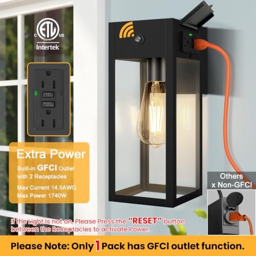 Porch Lights with Outlet, Dusk to Dawn Outdoor Light, 2-Pack Black - Image 3