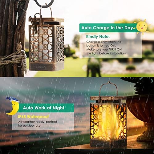 TomCare Solar Lanterns Outdoor, Flickering Flame Hanging Lights, 2 Pack - Image 4