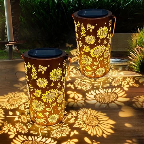 ANYTALK 2Pack Sunflower Solar Lanterns Outdoor Waterproof, Birthday Gifts for Women Mom Grandma, Hanging Solar Lights for Yard, Patio, Porch, Garden Decor by ANYTALK