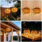 Solar Hanging Lanterns Outdoor Waterproof, 2 Pack Hanging Solar Lights for Outside with 7.25in Boho Lantern, Outdoor Rattan Chandelier Lights for Porch Decor Tree Garden Gazebo Patio Backyard Gifts - Image 5