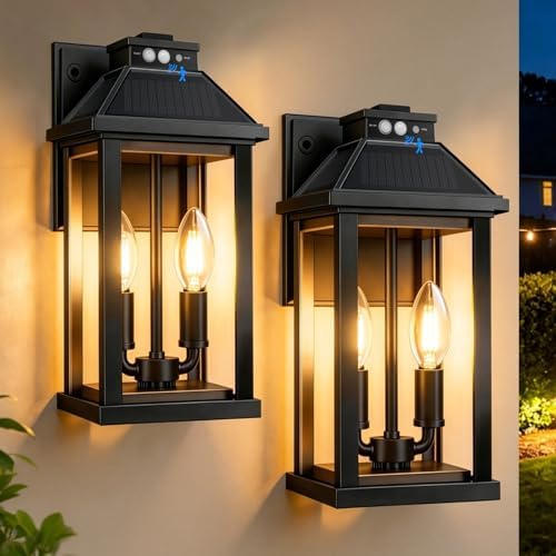 Solar Porch Lights Outdoor with Motion Sensor, Dusk to Dawn Waterproof Solar Wall Light with 3 Lighting Modes, Wall Sconce Light fixtures for Home Garage Porch Yard Front Door by Beikingsun