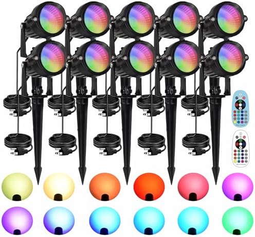 10W RGBW LED Landscape Lights Spot Lights Outdoor for Yard Garden Decor Spotlight, Landscape Lighting with 16 Color Changing and Remote IP68 Waterproof (10) by Agdjasa