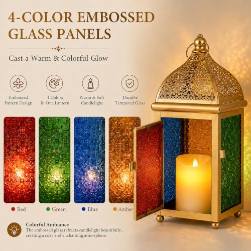 TRIROCKS 12 Inch Gold Moroccan Candle Lantern, Metal Hanging Candle Holder - Image 4