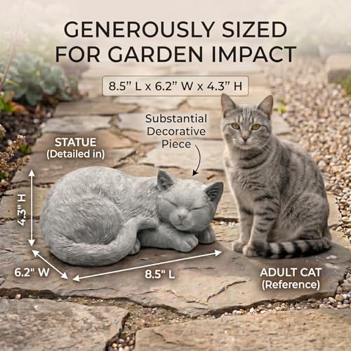 Stone Sleep Cat Statues Outdoor Decorative, Cat Memorial Statue for Yard Lawn Patio Porch, Garden Pet Grave Marker Figures, 9.44" L x 6.29" W x 4.33" H - Image 4