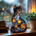 Galaxy Cat Acrylic Suncatcher 10 Inches, Halloween Decoration Indoor Outdoor, Bedroom Porch Decor, Stained Glass Effect Window Hanging, Celestial Black Cat Ornament, Mystical Gift for Her Mom by XISZYS