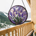 Stained Glass Window Hanging - Purple Flowers Suncatcher for Door Terrace Garden Home Decor Lavender Plant Floral Sun Catcher Birthday Gifts for Lovers Women Men Dad Mom Nana 9.8 in - Image 4