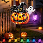 Solar Halloween Pumpkin Outdoor Lights Jack O Halloween Garden Stake Lights by MRHEPHAESTUS