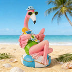 Teaeeno Pink Flamingo Figurines With Swim Ring Resin Flamingo Bird Sculpture,Large Flamingo Ornaments for Coastal Home Wedding Decor,Housewarming Flamingo Gifts for Lady,Tropical Holiday Decor on Desk - Image 4