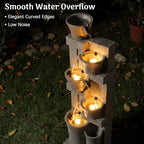 Redlife 49.6" Tall Outdoor Waterfall Fountain, 5-Tier Modern Stone-Look Garden Water Feature with Warm LED Lights & Adjustable Pump, Large Floor-Standing Waterproof Resin Fountain for Patio,Yard, Deck - Image 3