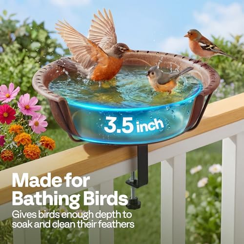 VIVOHOME Deck-Mounted Bird Bath with Adjustable Metal Clamp, Bronze - Image 6