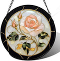 Pink Rose Stained Glass Window Hanging Suncatcher Gifts for Women 9.8" by amderven