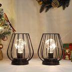 TRIROCKS Set of 12 Metal Battery Operated Lamp 7'' Tall mini Cage Shape Cordless Table Lamp Battery Lanterns with Warm Fairy Lights Bulb for Patio Garden Wedding Parties Indoor Outdoor(Black) - Image 6