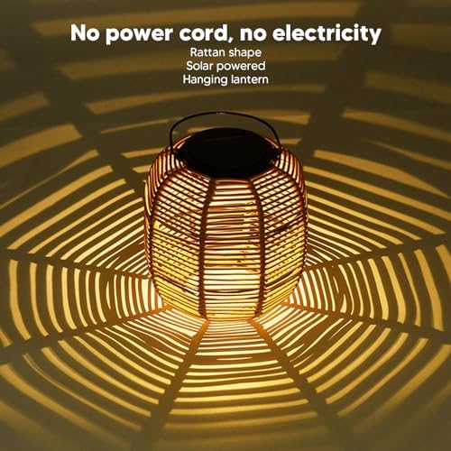 Solar Lantern Outdoor Hanging Solar Powered Decorative Rattan Lamp for Table Patio Garden Yard Porch Tungsten Desktop Tree Trail Home Decoration - Image 6