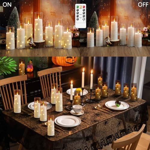 Flameless LED Candles with Timer 24 Pc Flickering Flameless Candles for Romantic Ambiance and Home Decoration Stable Acrylic Shell,with Embedded Star String，Battery Operated Candles（White） - Image 4